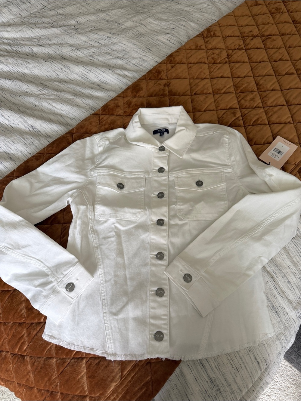 NYDJ White Denim Jacket with Button Front